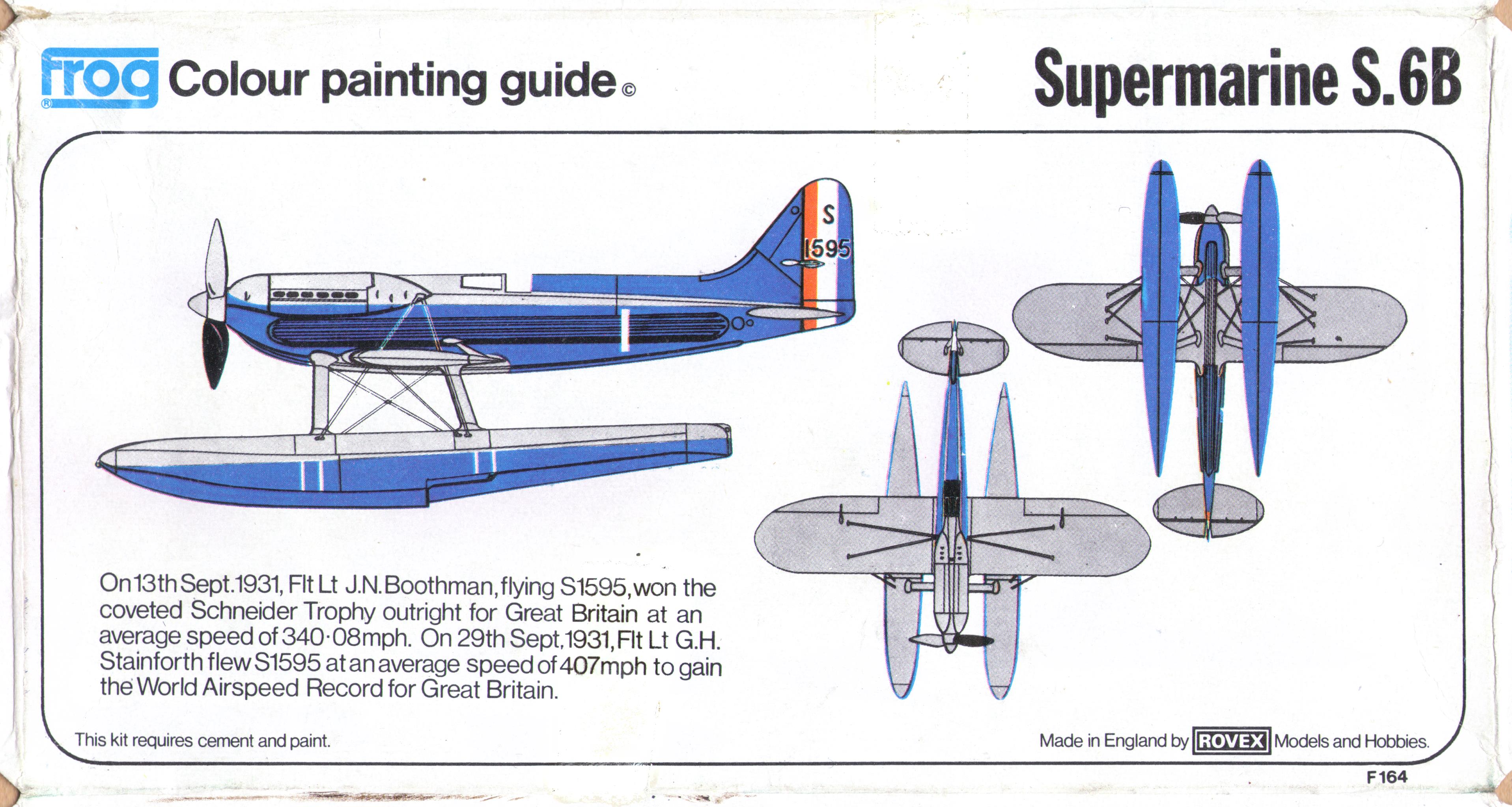 Схема окраски и маркировки FROG F164 Blue series, Supermarine S.6b, 1974-76 